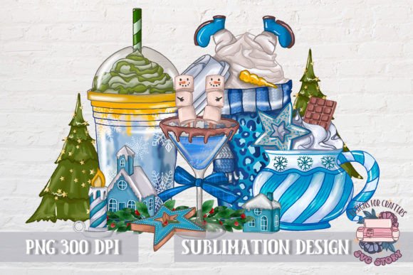Christmas Coffee Blue Sublimation Illustrations Review