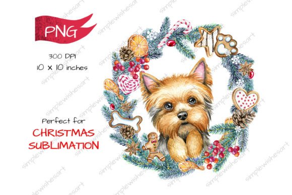 Christmas Dog, Cute Yorkshire Puppy Illustrations