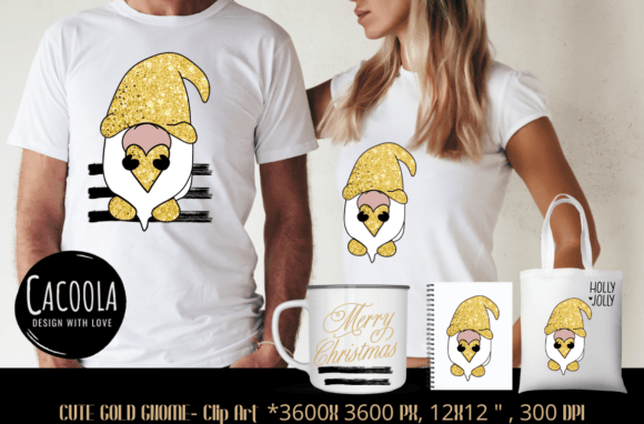 Christmas Gnome Gold Glitter Heart PNG Review