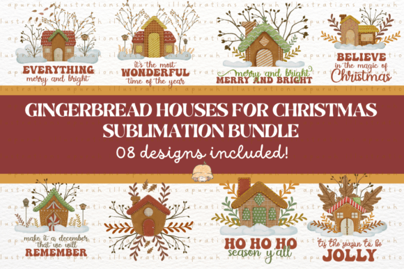 Christmas House Bundle Sublimation 01: Festive Illustrations for Crafters