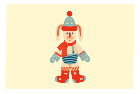 Christmas Rabbit Retro Vector Illustrations