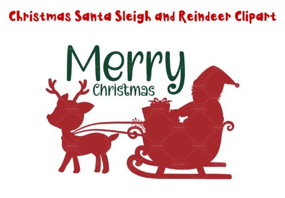 Christmas Santa Sleigh Reindeer Clipart & Illustrations