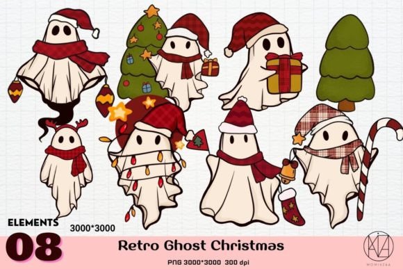 Retro Ghost Christmas PNG for Illustrations